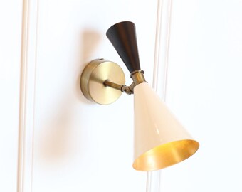 Handmade Modern Wall Sconce: Beige & Black, Mid-Century Lighting
