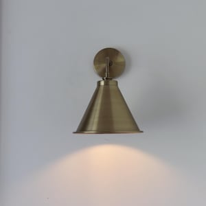 Brass Wall Sconce – Cone Shade Wall Light – Vintage Brass Wall Sconce – Hardwired Light Fixture for Hallway, Bathroom, Bedroom