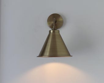 Brass Cone Shade Wall Sconce: Hardwired Light Fixture
