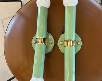 Mid-Century Green Wall Sconce: Handmade Brass Accent Light