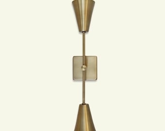 Modern Brass Double Cone Wall Sconce: Handcrafted Elegant Lighting