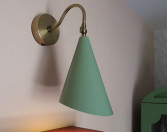 Mid-Century Green Wall Sconce: Handmade Brass Accent Light