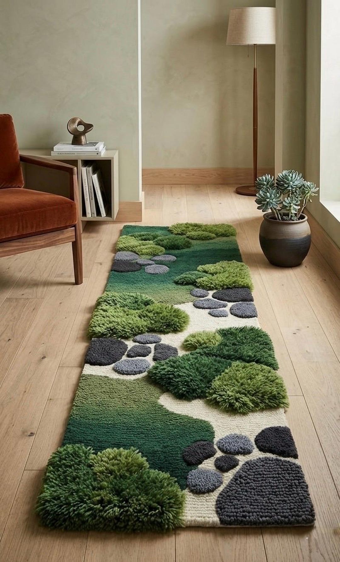 3D Moss & Stepping Stone Runner Rug | Hand-tufted Nature Inspired ...
