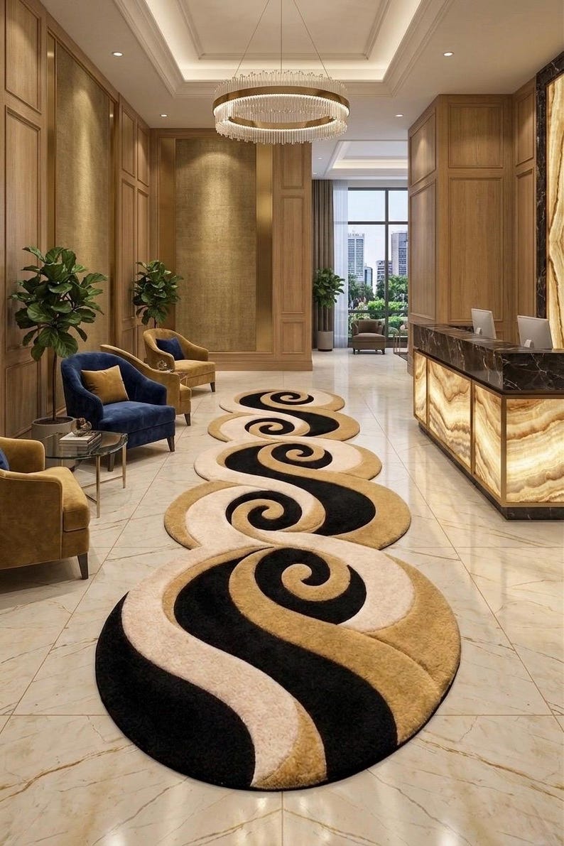 Clh Rug Abstract Wavy Hand-tufted Rug | Black Gold Swirl Organic Carpet - Etsy