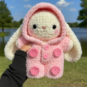 9-in-1 Pajama Bunny Crochet Pattern PDF – Amigurumi Plushie Toy in Hooded Onesie – Digital Download Bunny Pattern for Gift or Sale.
