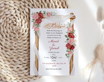 Floral Islamic Nikah Invitation | Muslim Wedding Ceremony (Digital)