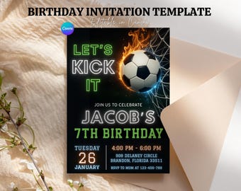 Soccer Birthday Invitation: Editable Sports Party, Canva Template (Digital Download)