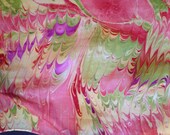 Light green and pink silk marbled scarf.