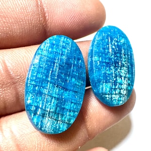 Natural Blue Apatite Oval Cabochons, Matching Pair for Earrings, Healing Crystal Stone