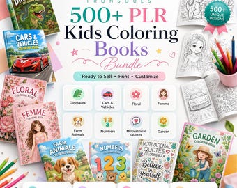 PLR Kids Coloring Book Bundle | 8 Printable Coloring Books | Commercial Use | Instant Digital Download