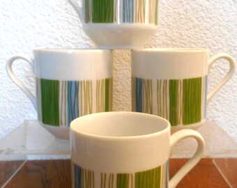 Mikasa Accent Tropicana #5588b Japan Set of 4 Handled Cups Retro 1960-1969 Fine China