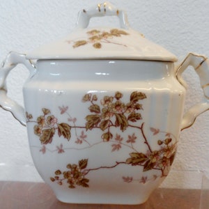 Leonard Vienna Austria White Porcelain Handled Covered Sugar Floral & Green Leaf Motif