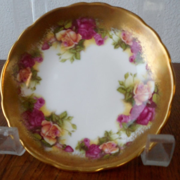 Royal Chelsea England Bone China Golden Rose Butter Pat Trinket Dish Mid Century Rose Gold Motif