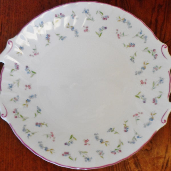 Royal Worcester England Fine Bone China Handled Platter Multifloral Forget-Me-Not Pink Verge 1986