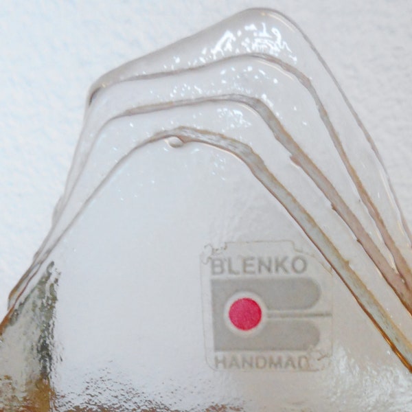 Blenko Mid Century Hand Made Two Clear Glass Mountain Range Motif Bookends Original Label