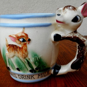 Milchbecher Handdekoriert Vintage MCM Reh-Motiv