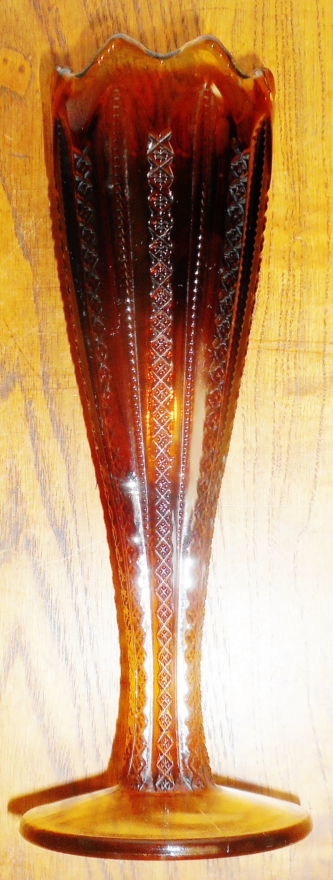 Indiana Pressed Glass Tiara Zipper Ribbon Amber Scalloped Vase Etsy