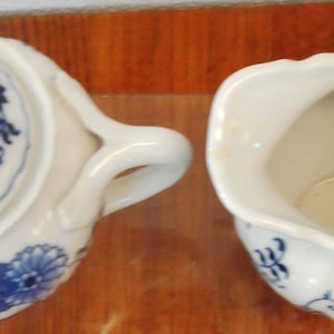 Blue Danube Onion Dinnerware Ribbon Banner Creamer Covered Sugar Displays the Later Hallmark 1970&#39;s