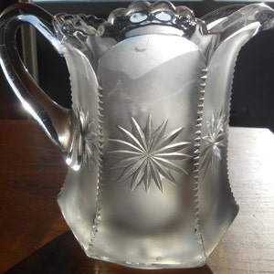 EAPG Frosted Hexagon Creamer Scalloped Perimeter