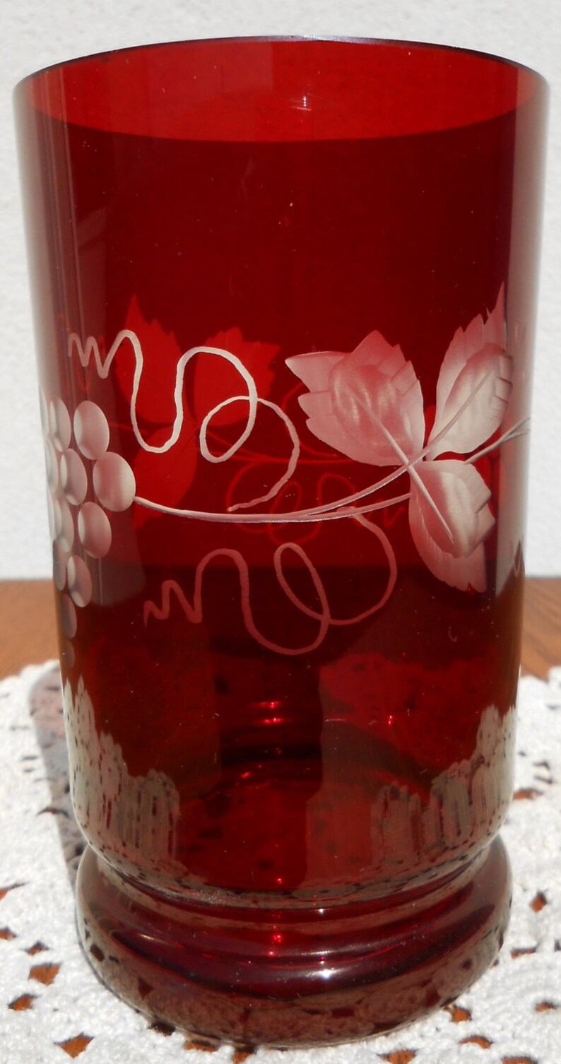 Bohemian Glass Etched Vintage Ruby Red Tumbler, Grape Motif Etsy