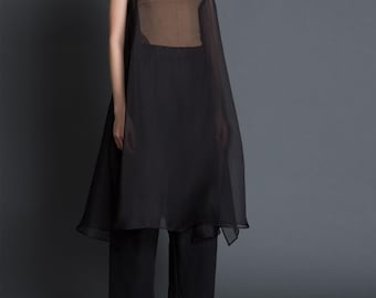 Sheer Long Midi Dress Cover up/Side Slit Overlap Organza Dress/Overlay Open Dress /Custom Made/See through cocktail Outfit