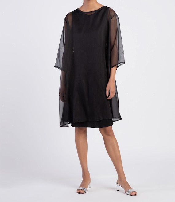Casual Black Midi Organza Dress/Modern Organza Dress/Puffy Dress/See through Cocktail dress/Romantic Dress For Her/Bridesmaid Dress Evening