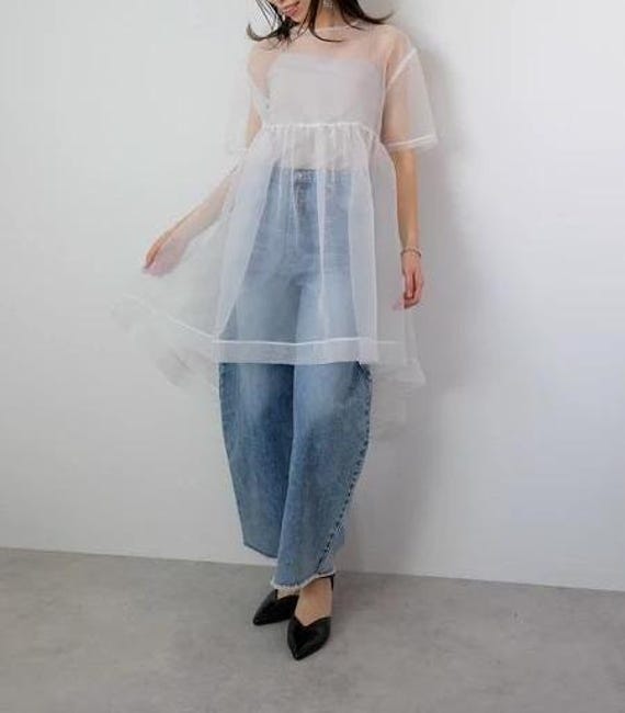 Casual Adult Sheer Organza Puffy Sleeve Mini Dress Cover Up/Organza See Through Cover Up/Overlay Dress/Fun Birthday Dress/Futuristic Dress