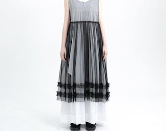 Maxi-jurk van tule, doorzichtige jurk, doorzichtige overlayjurk, festivaljurk, futuristisch, cocktailjurk/tule cover-up/pure tule jurk
