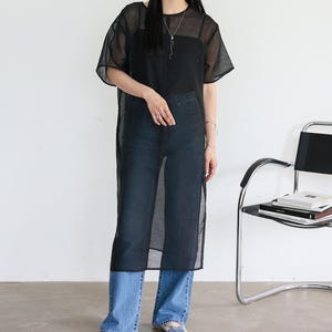 Casual Adult Sheer Organza Puffy Sleeve Midi Dress Cover up/Organza See through Cover up/Overlay Dress/Fun Birthday Dress/Futuristic Dress