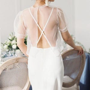 Sheer Organza Over top With Fitted Sleeve.Modern Bridal Top.Minimal Bride.Organza Cover up.Wedding Separates.Bridal Bolero.Dress Cover up