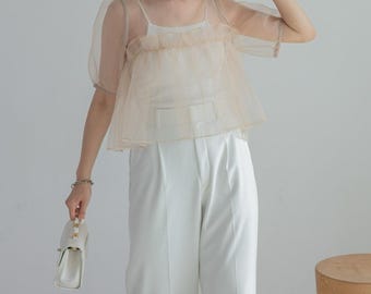 Lässiges Erwachsenen Schiere Organza Cover up Top / Organza Durchsichtig Cover up / Overlay / Fun Geburtstag Top / futuristische Kleidung / Bluse für Sie / Frauen Tops