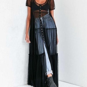 Maxi Tulle Long Button Dress,See Through Dress,Sheer Overlay Dress,Beach Dress,Festival Dress,High Fashion,Futuristic,Cocktail Party dress