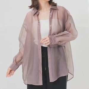 Top casual in organza trasparente/Top trasparente in organza/Sovrapposizione/Top divertente per compleanno/Camicetta da donna/Camicia da ufficio/Abito da cena