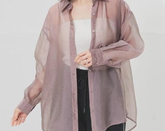 Lässiges Organza Blusen Top/Organza Durchsichtig Top/Overlay/Spaß Geburtstag Top/Damen Bluse/Büro Shirt/Dinner Party Kleid