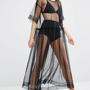 Tulle Layer Midi Dress, See Through Dress, Sheer Overlay Dress,Party Dress,Festival Dress,High Fashion Dress,Futuristic,Cocktail Party dress