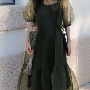Halter Neck Midi Organza Dress/Modern Organza Dress/Puffy Dress/See through Cocktail dress/Romantic Dress For Her/Bridesmaid Dress/Dinner