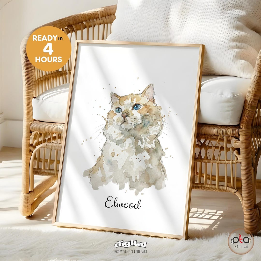 Custom Pet Portrait, Watercolor Dog or Cat Painting, Personalized Pet ...