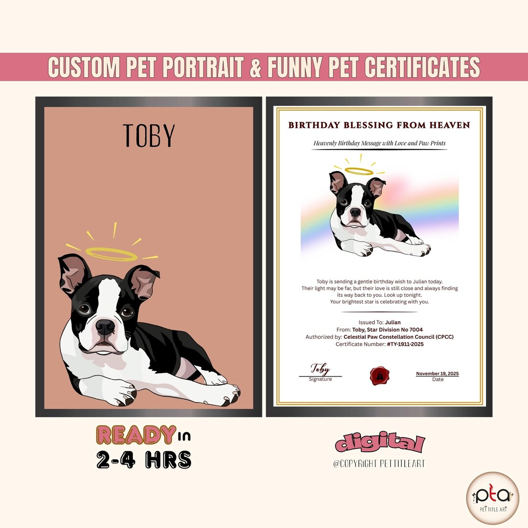 Personalized Pet Portrait With Birthday Letter From Heaven, Custom Pet ...