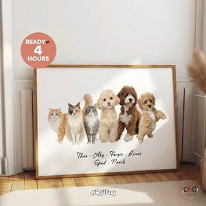 Custom Pet Family Portrait: Multiple Pet Painting from Photo, Hand Painted Pet Memorial Gift, Personalized Dog or Cat Portrait