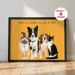 Custom Multiple Pet Portrait from Photo | Personalized Dog or Cat Portraits, Dog Remembrance Gift, Pet Memorial Art