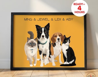 Custom Multiple Pet Portrait from Photo | Personalized Dog or Cat Portraits, Dog Remembrance Gift, Pet Memorial Art