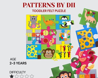 Toodler Felt Puzzle Pattern PDF, 9 Activity Montessori Sensory Toy - Sewing Pattern A4