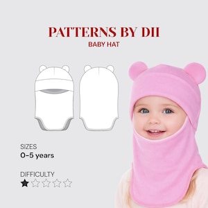 Baby Balaclava Sewing Pattern, Toddler Hood Hat Tutorial, DIY Printable A4 Template (Digital Download)