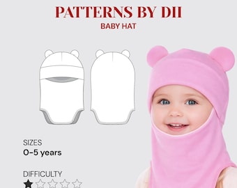 Baby Balaclava Sewing Pattern, Toddler Hood Hat Tutorial, DIY Printable A4 Template (Digital Download)