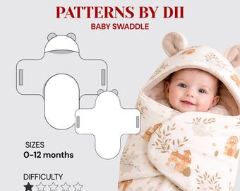 Modèle de couture d'emmaillotage pour bébé – Modèle A4 imprimable à faire soi-même (téléchargement numérique)