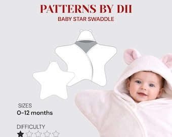 Patron de couture de couverture à emmailloter Baby Star – Modèle A4 imprimable à faire soi-même (téléchargement numérique)