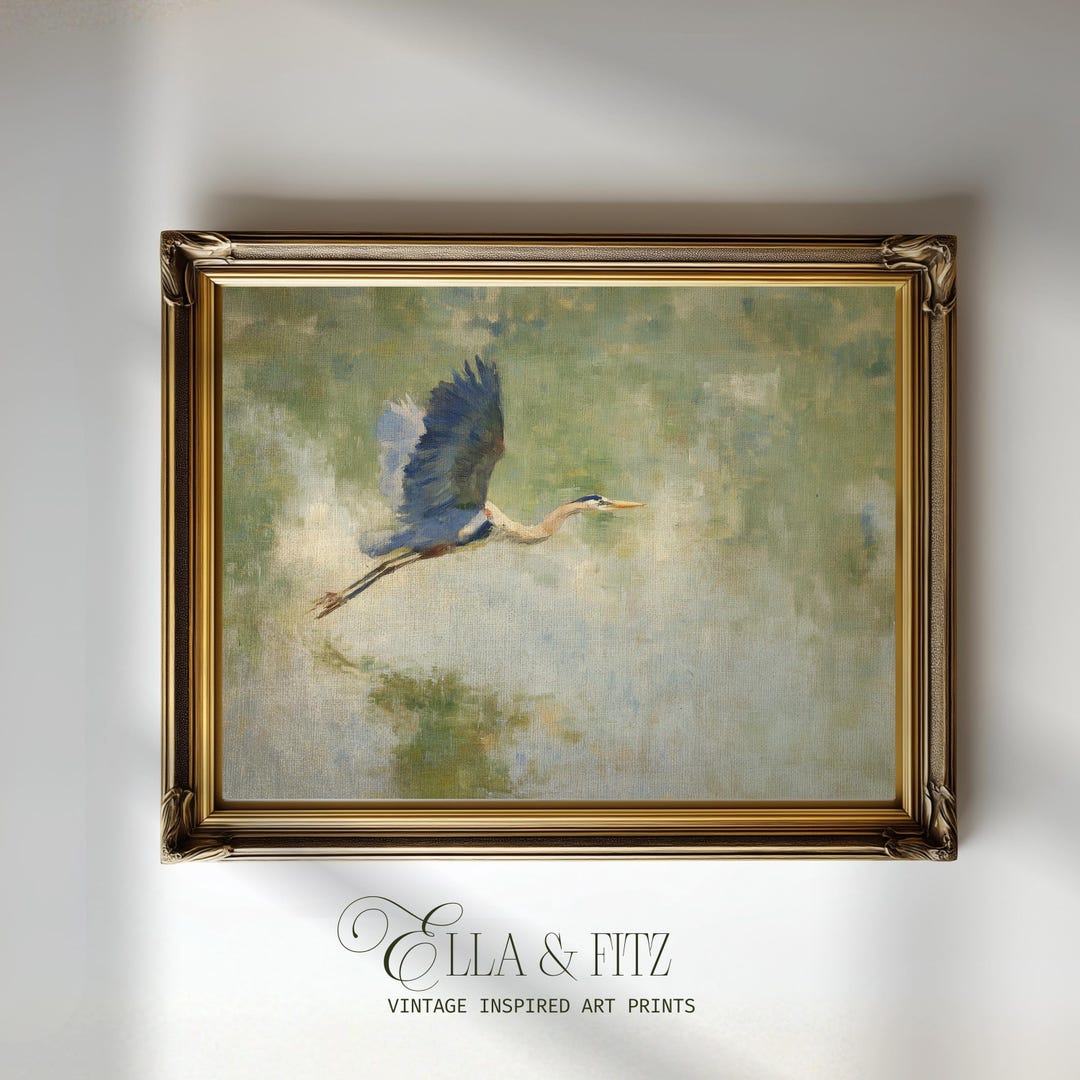 Vintage Heron Art Print | Coastal Bird Painting (Digital Download)