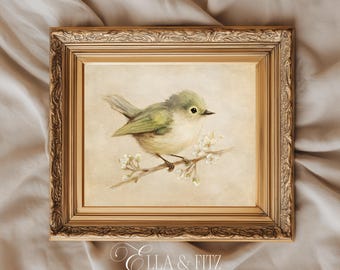 Grüner Vogel Druck | Botanischer Vogel Printable | Cottagecore Kinderzimmer Wandbild (Digitaler Download)