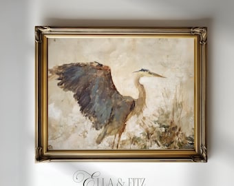 Heron Wall Art Print | Coastal Bird Painting (Digital Download)