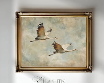 Vintage Crane Wall Art | Flying Birds Neutral Print (Digital Download)